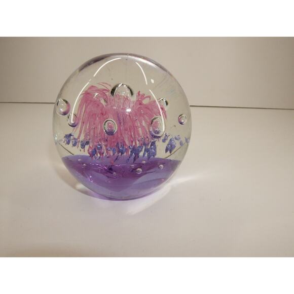 Art Glass Paper Weight Pink Purple Bubbles - Picture 4 of 9